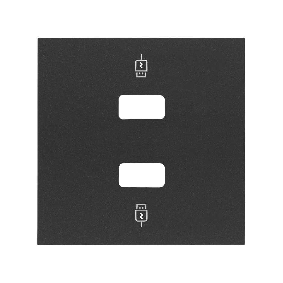 Simon 100 Черный матовый Накладка для зарядного устройства 2хUSB
